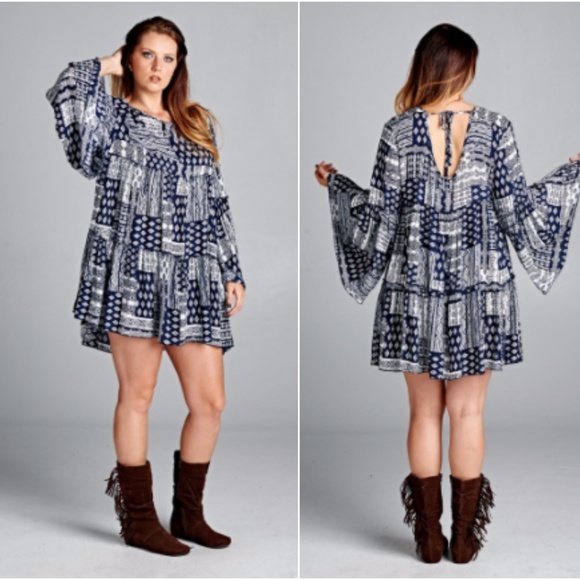 Boho Tunic 🎀Plus Size 🎀 1X, 2X, 3X Navy - Picture 2 of 2